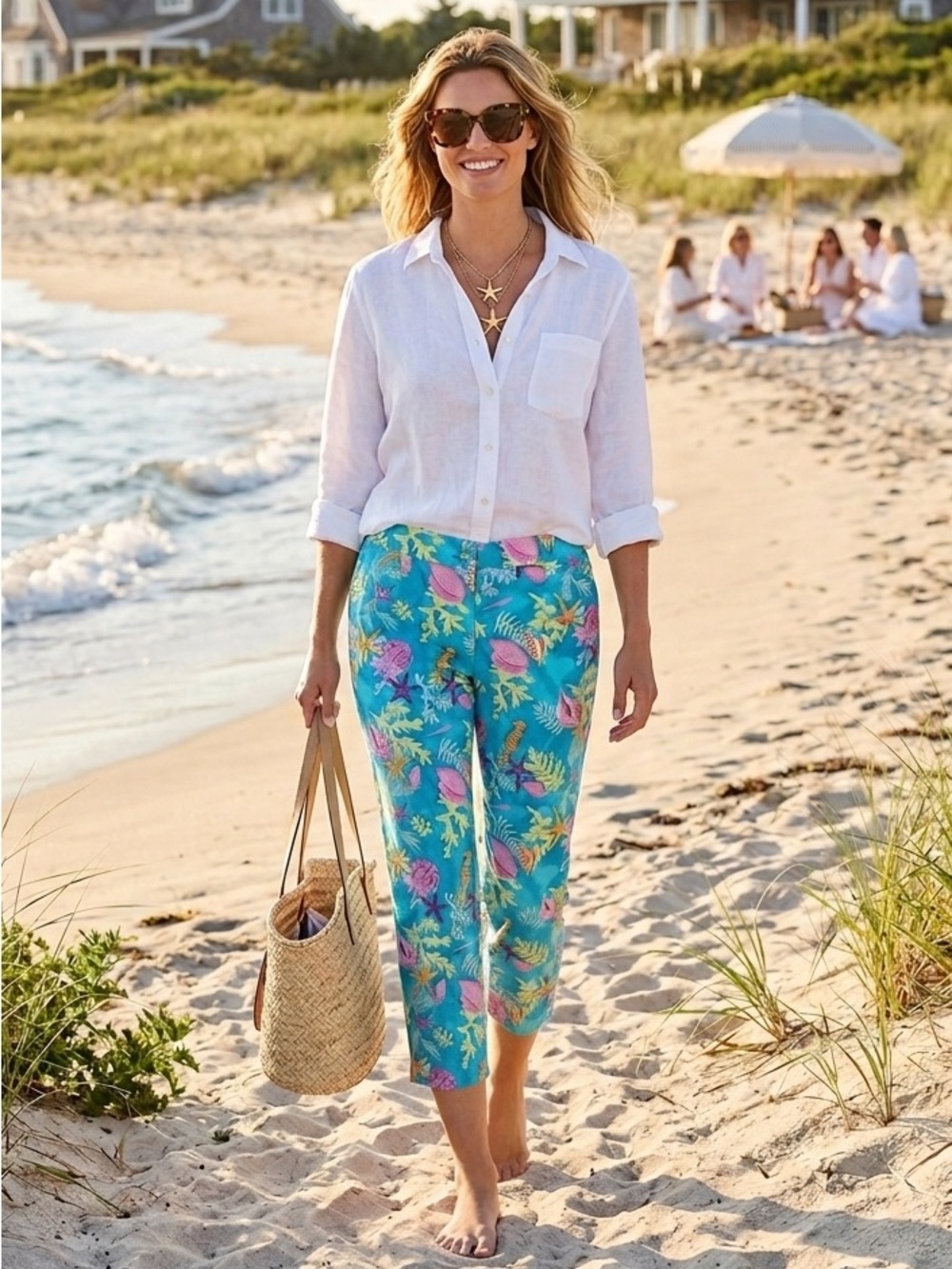 Sunday brunch Tropical Pants M elastic light resort shell beach summer pant